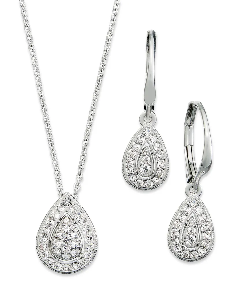 Eliot Danori Rhodium-Plated Crystal Teardrop Earrings and Pendant Necklace Set, Created for Macy's