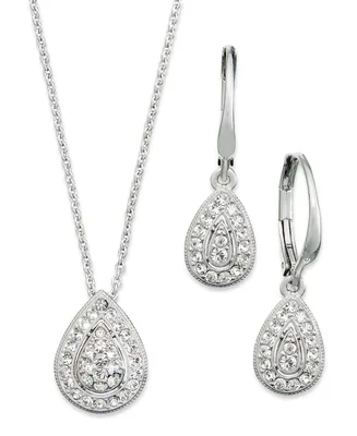Eliot Danori Rhodium-Plated Crystal Teardrop Earrings and Pendant Necklace Set, Created for Macy's
