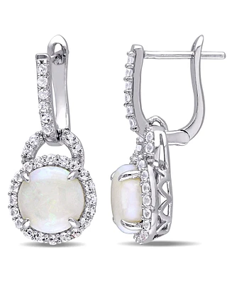 Opal (2-1/5 ct. t.w.) and White Topaz (7/8 ct. t.w.) Hinged Hoop Charm Earrings in Sterling Silver