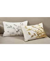 Saro Lifestyle Metallic Poinsettia Branch Design Holiday Cotton Decorative Pillow, 12" x 18"