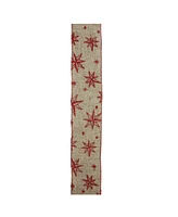 Northlight Pack of 12 Red Star and Beige Burlap Wired Christmas Craft Ribbon Spools - 2.5" x 120 Yards Total