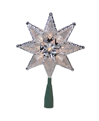 Northlight 8" Silver Mosaic 8-Point Star Christmas Tree Topper - Clear Lights