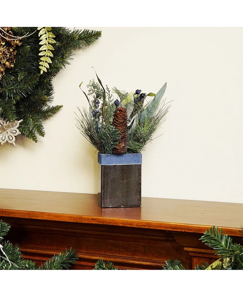 Northlight 13" Square Potted Frosted Blueberry and Pine Artificial Christmas Arrangement
