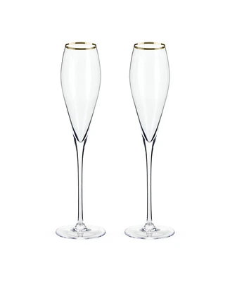 Viski Gold-Rimmed Crystal Champagne Flutes Set of 2, 8 Oz