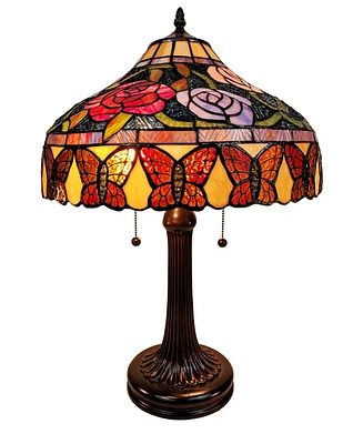 Amora Lighting Tiffany Style Roses and Butterflies Table Lamp