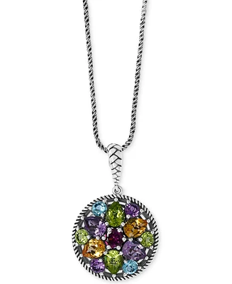 Effy Multi-Gemstone Disc 18" Pendant Necklace (7-1/3 ct. t.w.) in Sterling Silver