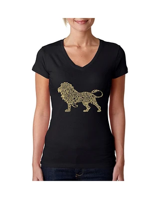 La Pop Art Women's Word V-Neck T-Shirt - Lion