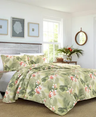 Closeout! Tommy Bahama Tropical Orchid Palm Green Reversible 2-Piece Quilt Set, Twin