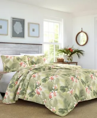 Tommy Bahama Tropical Orchid Palm Green Reversible Quilt Sets