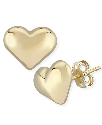 Puffed Heart Stud Earrings Set in 14k Gold (10mm)