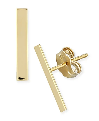 Flat Bar Stud Earrings Set 14k Yellow or Rose Gold