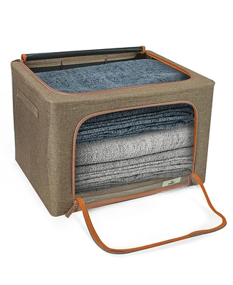 Sorbus 2 Pack Medium Foldable Storage Box - Metal Frame, Oxford Fabric, Large Window & Handles Organization for Bedroom, Linens Clothes (Teal)