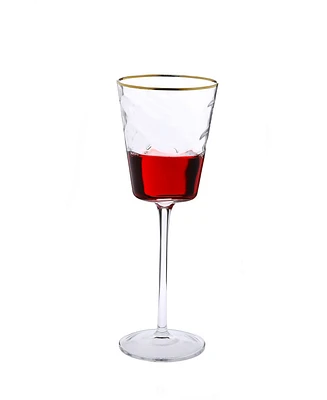 Classic Touch Set of 6 Pebble Glass Wine Glasses with Gold Tone Rim