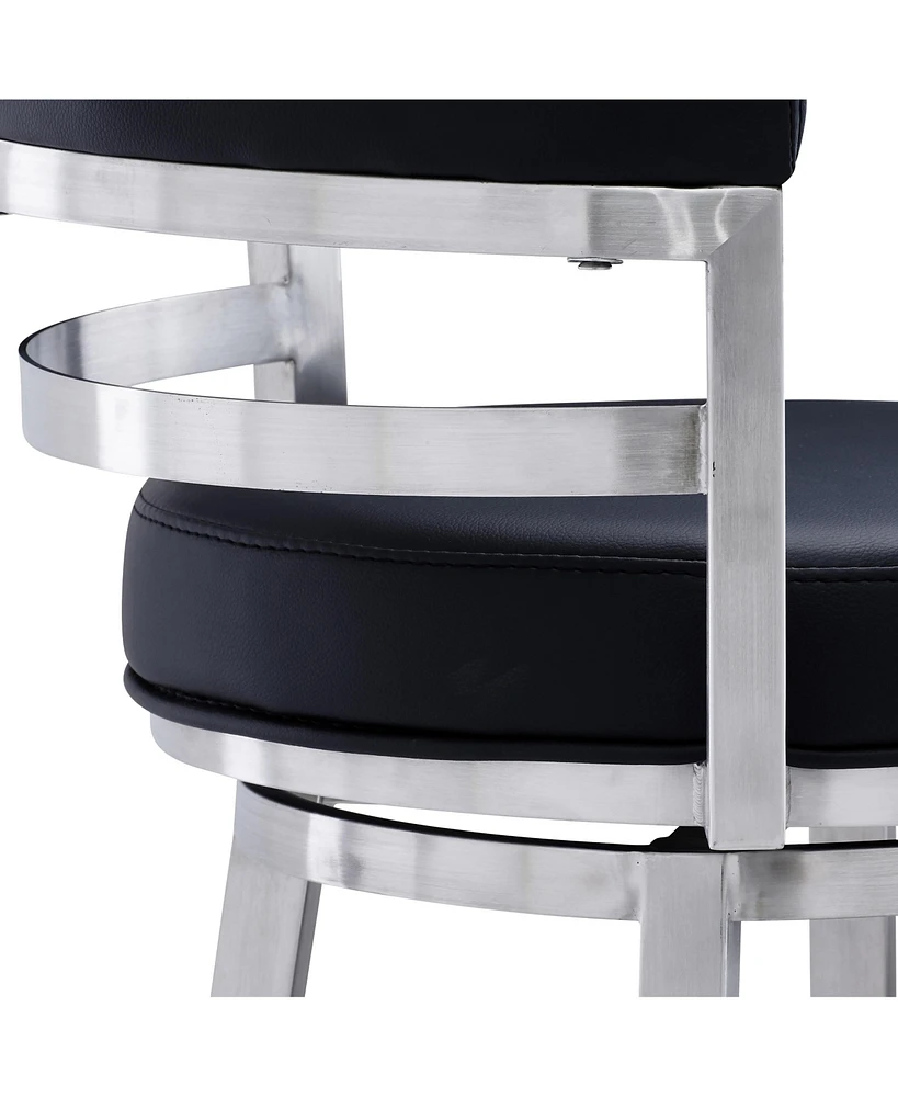 Madrid 30" Bar Height Swivel Gray Artificial leather and Brushed Stainless Steel Stool