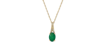 Emerald (7/8 ct. t.w.) & Diamond (1/20 ct. t.w.) 18" Pendant Necklace in 10k Gold
