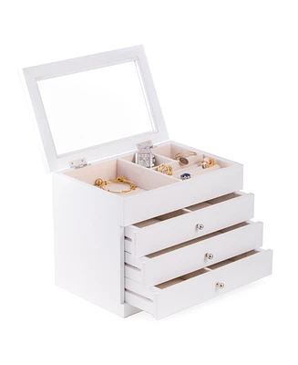Bey-Berk Jewelry Case with 3 Drawers and Glass see-through Top