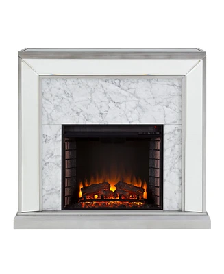 Southern Enterprises Audrey Faux Stone Mirrored Electric Fireplace
