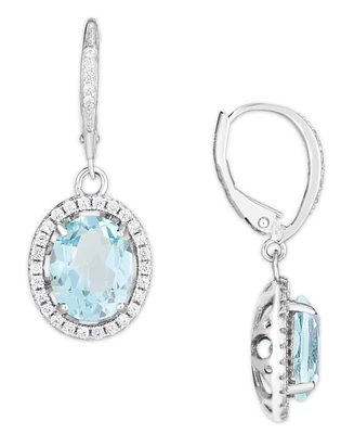 Simulated Cubic Zirconia Oval Drop Earrings Silver Plate