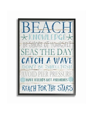 Stupell Industries Beach Knowledge Blue Aqua and White Planked Look Sign, 11" L x 14" H