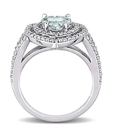 Aquamarine (1 1/2 ct. t.w.) and Diamond (1/5 Halo Heart Ring 10k White Gold