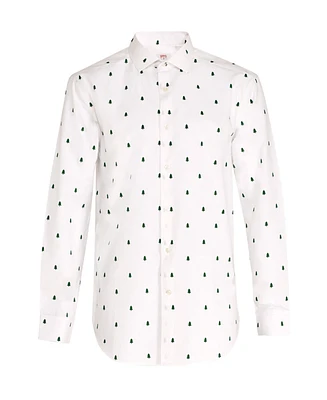 OppoSuits Men's Christmas Shirt - Festive Pine Tree Icons Button Up Dress Slim Fit White Long sleeve