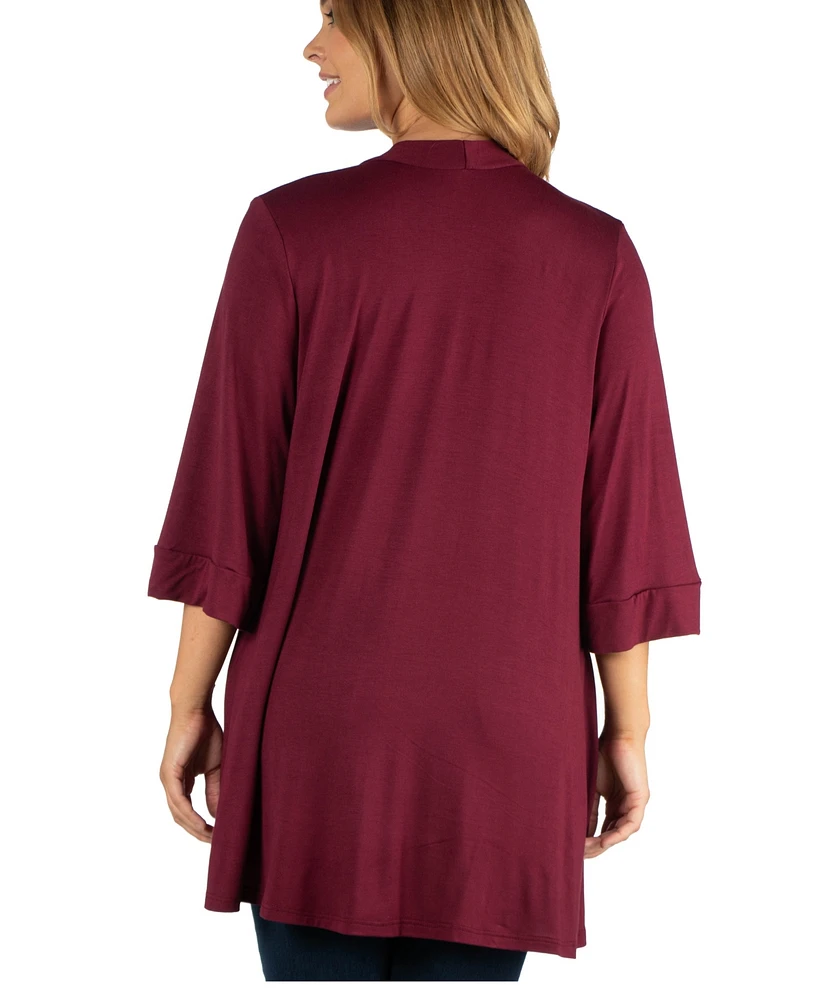 24Seven Comfort Apparel Open Front Elbow Length Sleeve Plus Cardigan