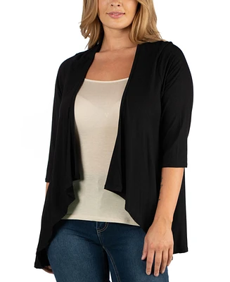 24Seven Comfort Apparel Elbow Length Sleeve Plus Open Cardigan