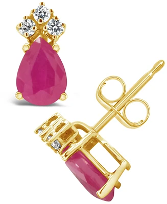 Ruby (1-/ ct. t.w.) and Diamond (1/8 ct. t.w.) Stud Earrings in 14k Yellow Gold