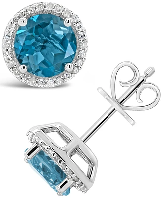 London Blue Topaz (3-1/10 ct. t.w.) and Diamond (1/6 ct. t.w.) Stud Earrings in Sterling Silver