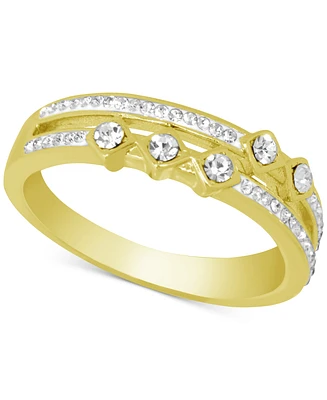 And Now This Silver Plated Gold Crystal Double Band Ring