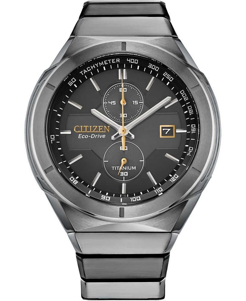 Citizen Men's Chronograph Armor Eco-Drive Silver-Tone Titanium Bracelet Watch 44mm