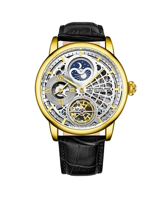 Stuhrling Men's Black Leather Strap Watch 43mm