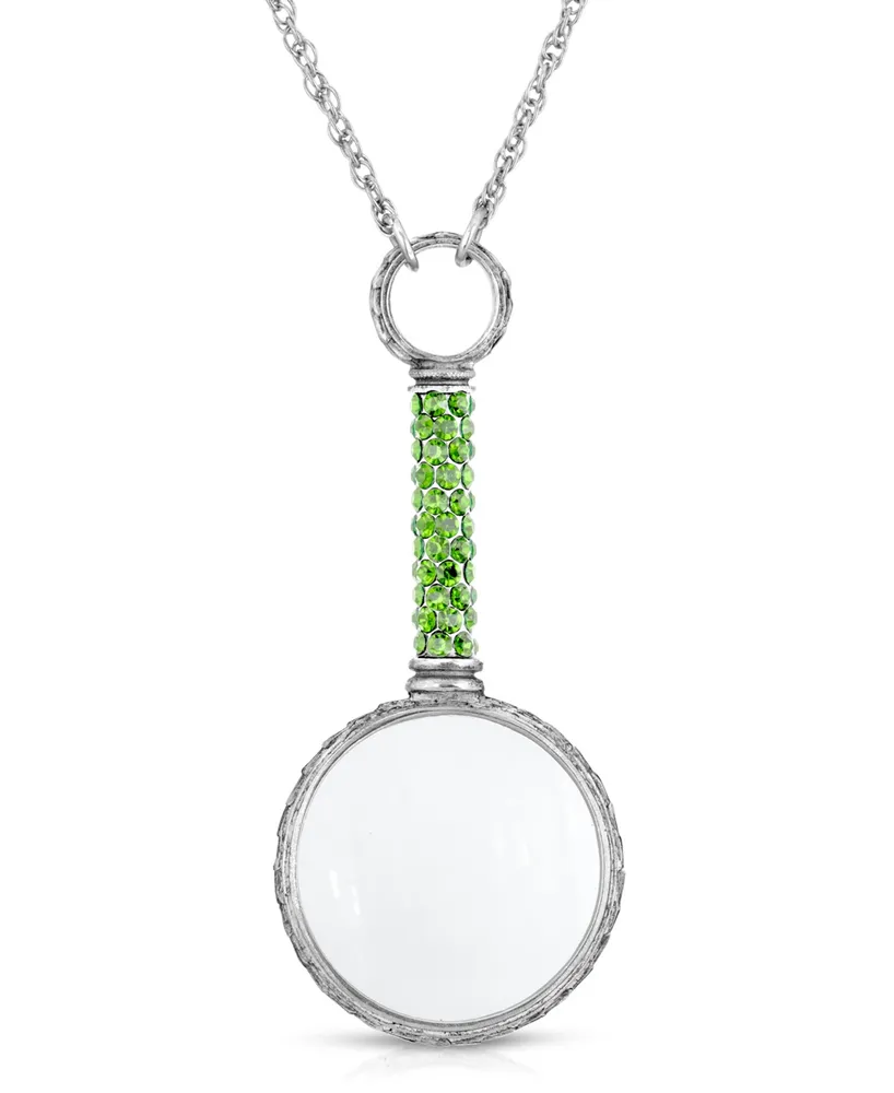 2028 Pewter Crystal Magnifying Glass 30" Necklace