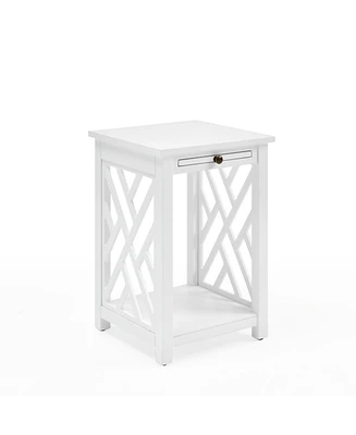 Alaterre Furniture Coventry Wood End Table with Tray Shelf and Bottom Shelf