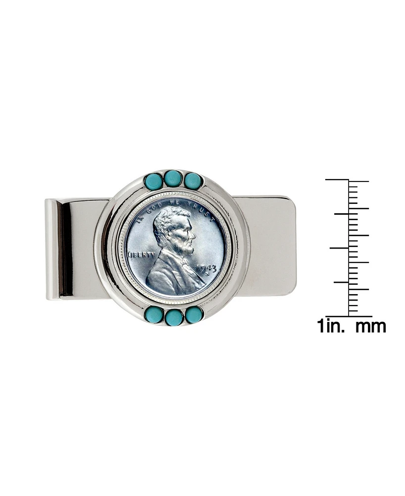 Men's American Coin Treasures 1943 Lincoln Steel Penny Turquoise Coin Money Clip