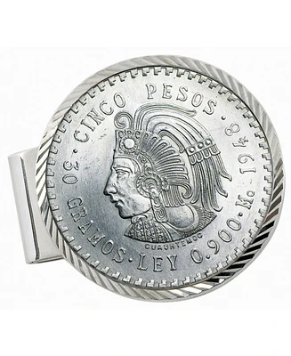 Men's American Coin Treasures Sterling Silver Diamond Cut Coin Money Clip Cuauhtemoc Mexican Cinco Pesos
