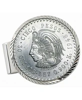 Men's American Coin Treasures Sterling Silver Diamond Cut Coin Money Clip Cuauhtemoc Mexican Cinco Pesos