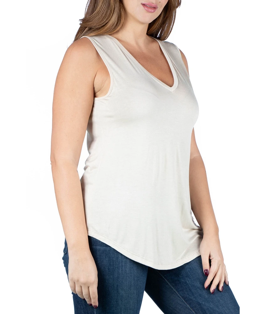 24seven Comfort Apparel Plus V-Neck Sleeveless Rounded Hemline Top
