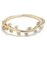 Pave Leaf Accent Ring 14k Gold-Plated Sterling Silver
