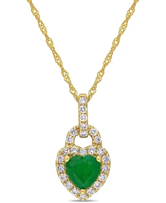 Emerald (5/8 ct. t.w.) & Diamond (1/4 ct. t.w.) Heart Lock 17" Pendant Necklace in 14k Gold