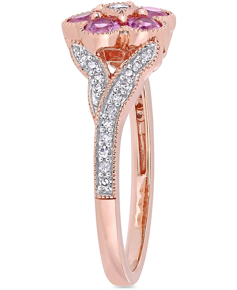 Pink Sapphire (3/4 ct. t.w.) & Diamond (1/6 Flower Ring 10k Rose Gold