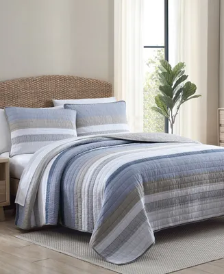 Nautica Galewood Beige Cotton Reversible 3-Piece Quilt Set, Full/Queen