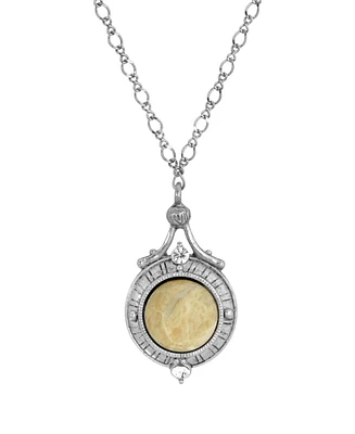 2028 Silver-Tone Semi Precious Round Stone Necklace