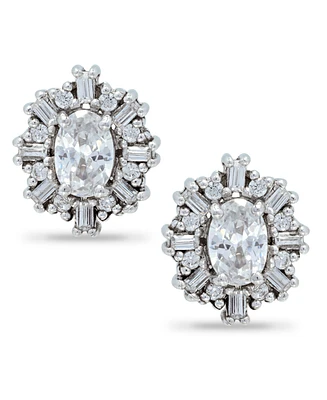 Giani Bernini Cubic Zirconia Baguette Halo Stud Earrings in Sterling Silver, Created for Macy's