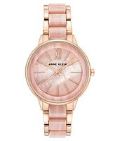 Anne Klein Women's Rose Gold-Tone & Pink Marble Acrylic Bracelet Watch 37mm