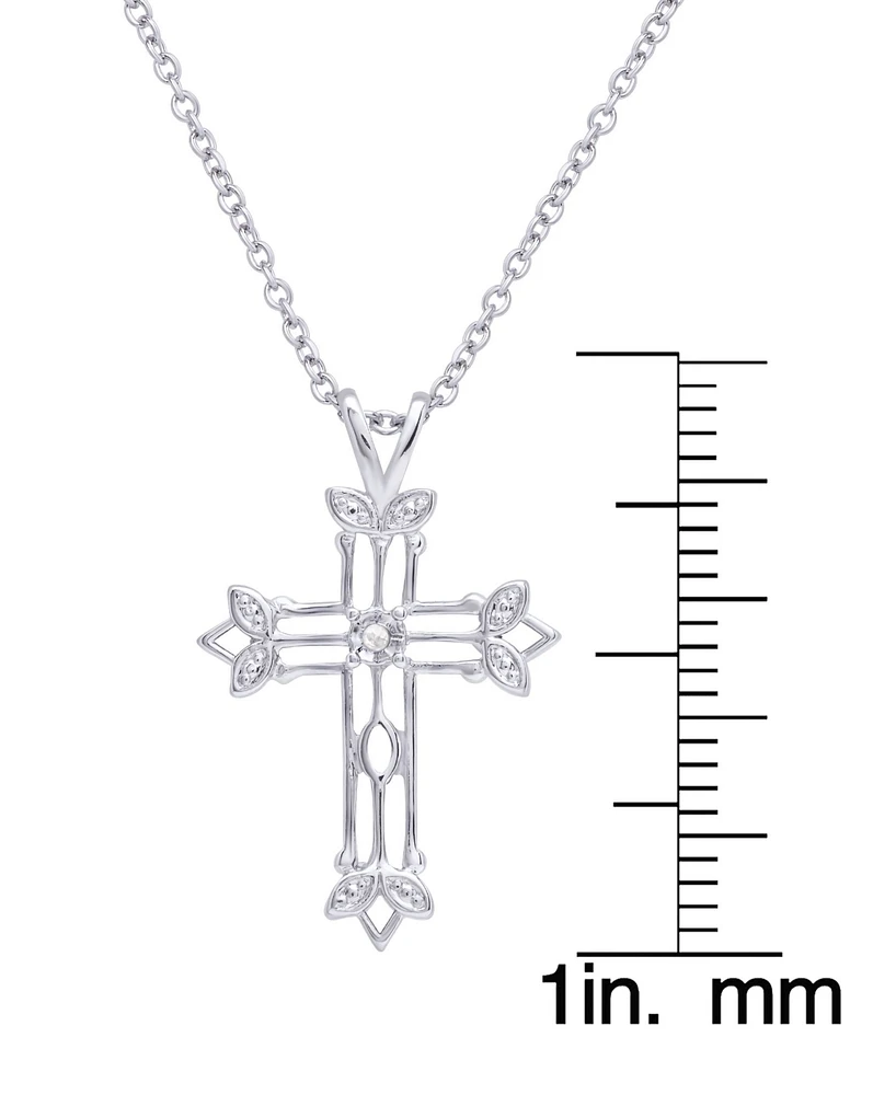 Macy's Diamond Accent Silver-plated Scroll Cross Pendant Necklace