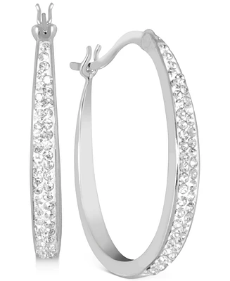 And Now This Crystal Tapered Hoop Earrings Silver-Plate, 1.2"