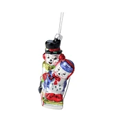 Northlight Cheerful Sledding Snowmen Couple Glass Christmas Ornament