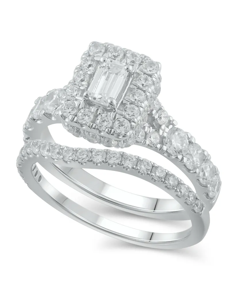 Diamond Halo Emerald Bridal Set (2. ct. t.w.) 14k White, Yellow or Rose Gold