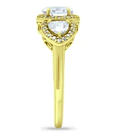 Cubic Zirconia Oval with Tanzanite Cz Accents 3 Stone Ring in 18K Gold Plate